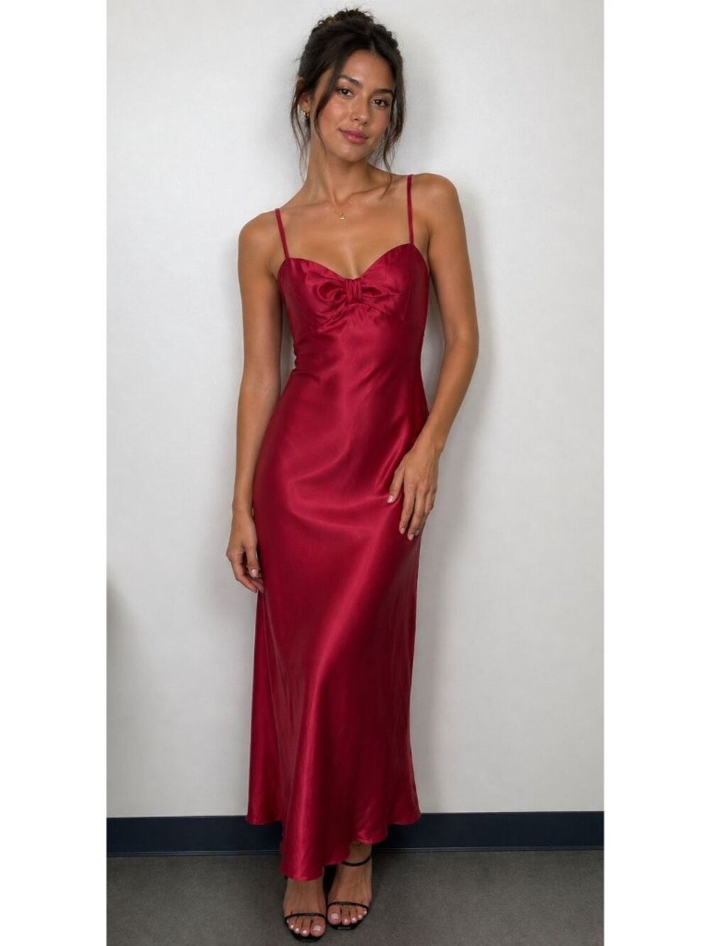 Vtg Jessica McClintock x Gunne Sax Sz 5 Red Satin Prom Dress Formal Gown
